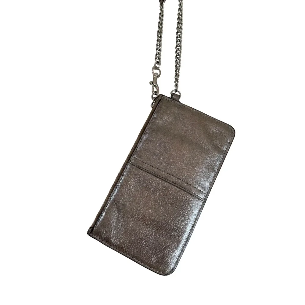 Vintage Coach Metallic Pewter Leather Chain Wristlet Pouch Silver Logo